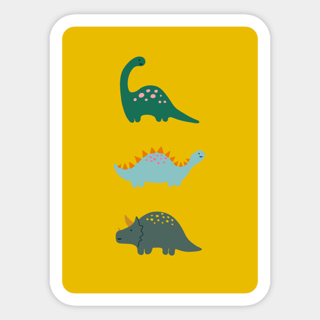 Happy Dino Print in Yellow Sticker by BryGraphicDesign